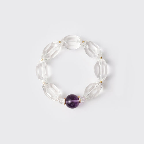 Amethyst and White Crystal Beaded Bracelet