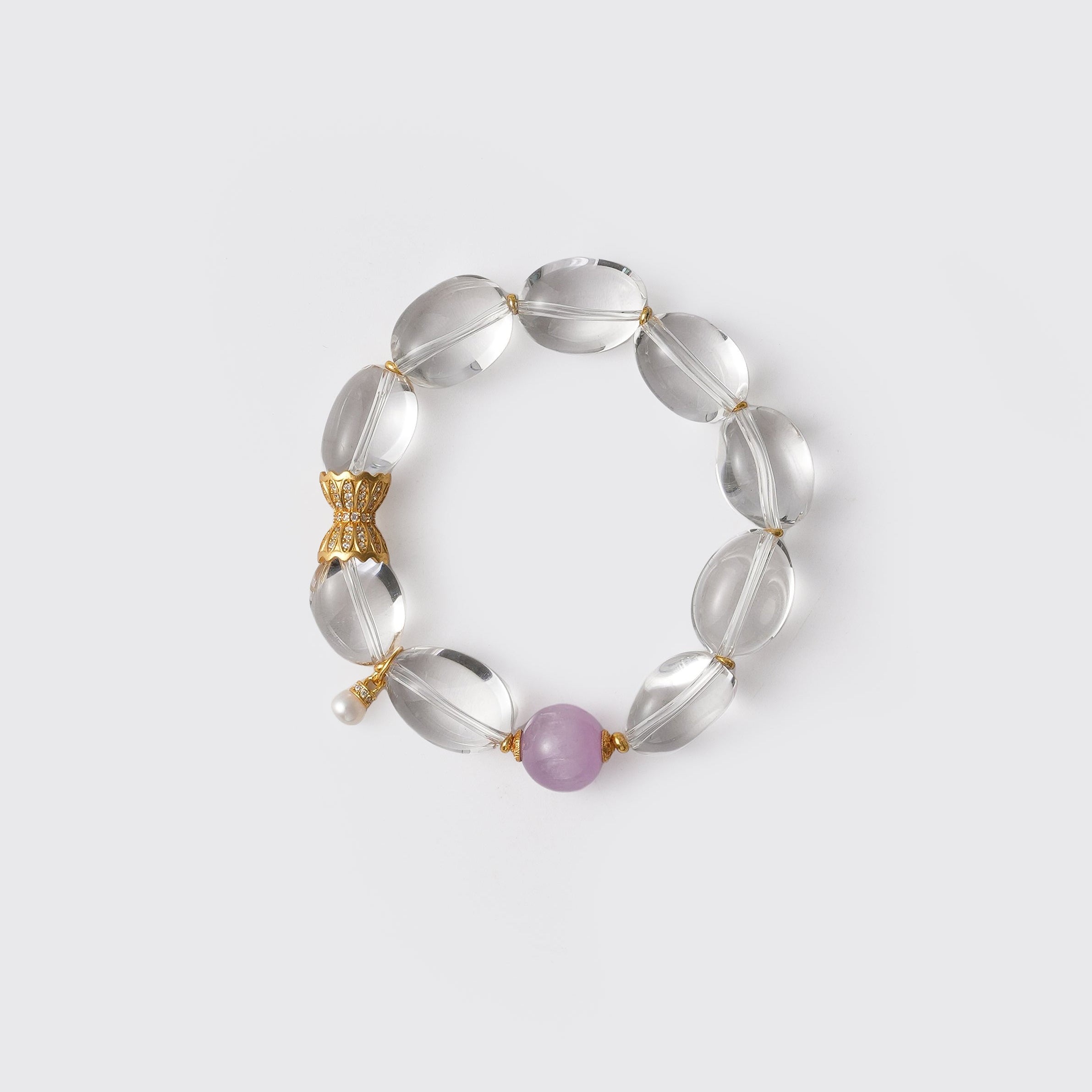 Kunzite and White Crystal Beaded Bracelet