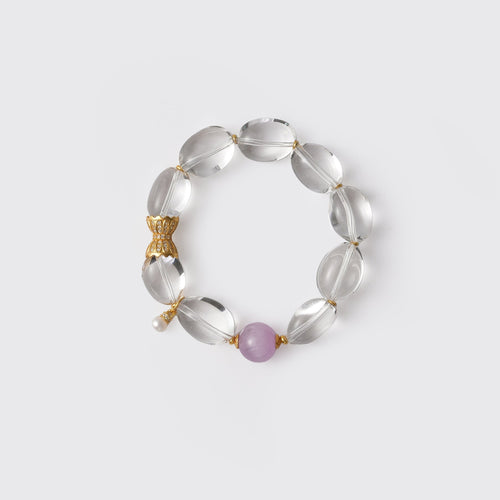 Kunzite and White Crystal Beaded Bracelet