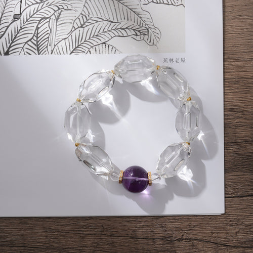 Amethyst and White Crystal Beaded Bracelet