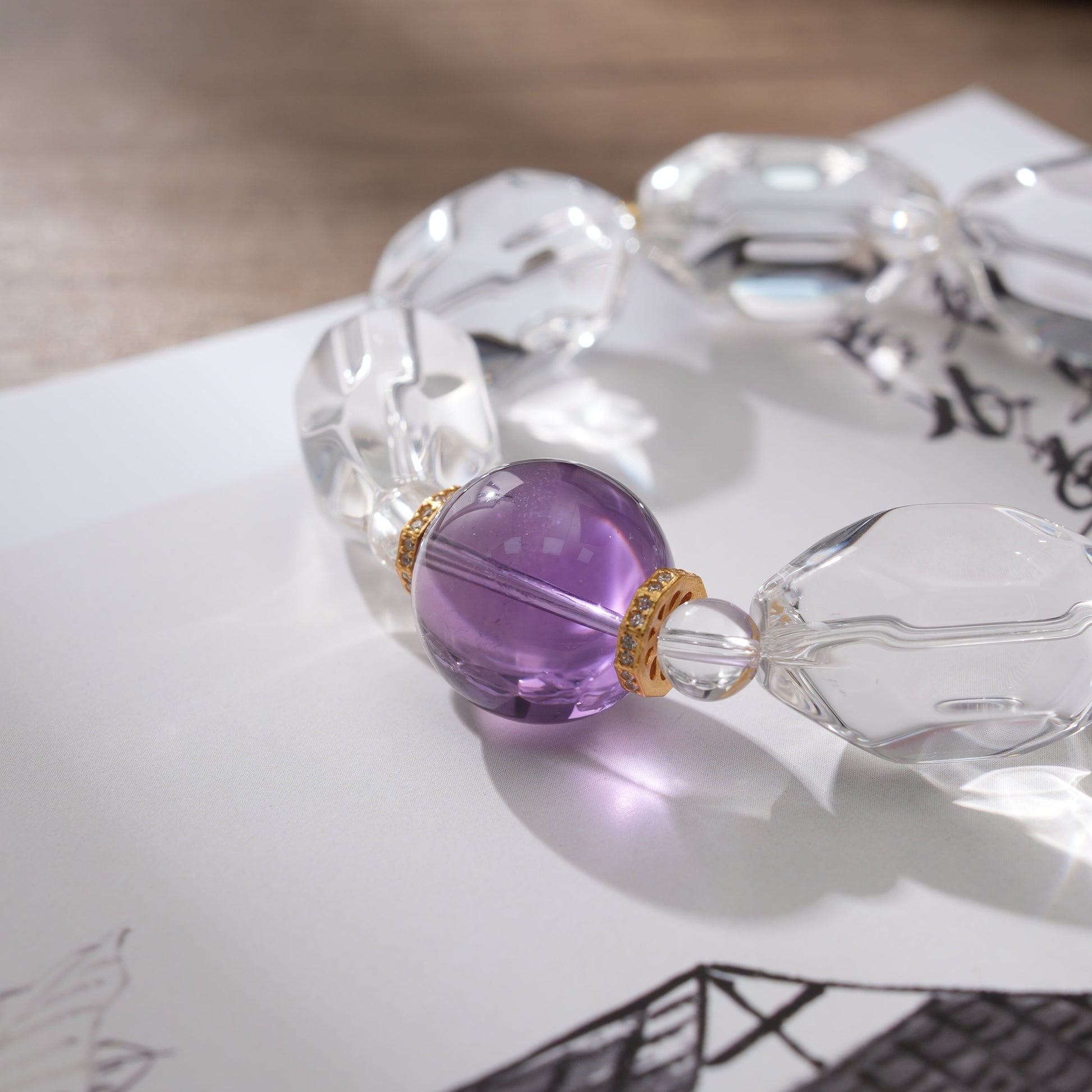 Amethyst and White Crystal Beaded Bracelet