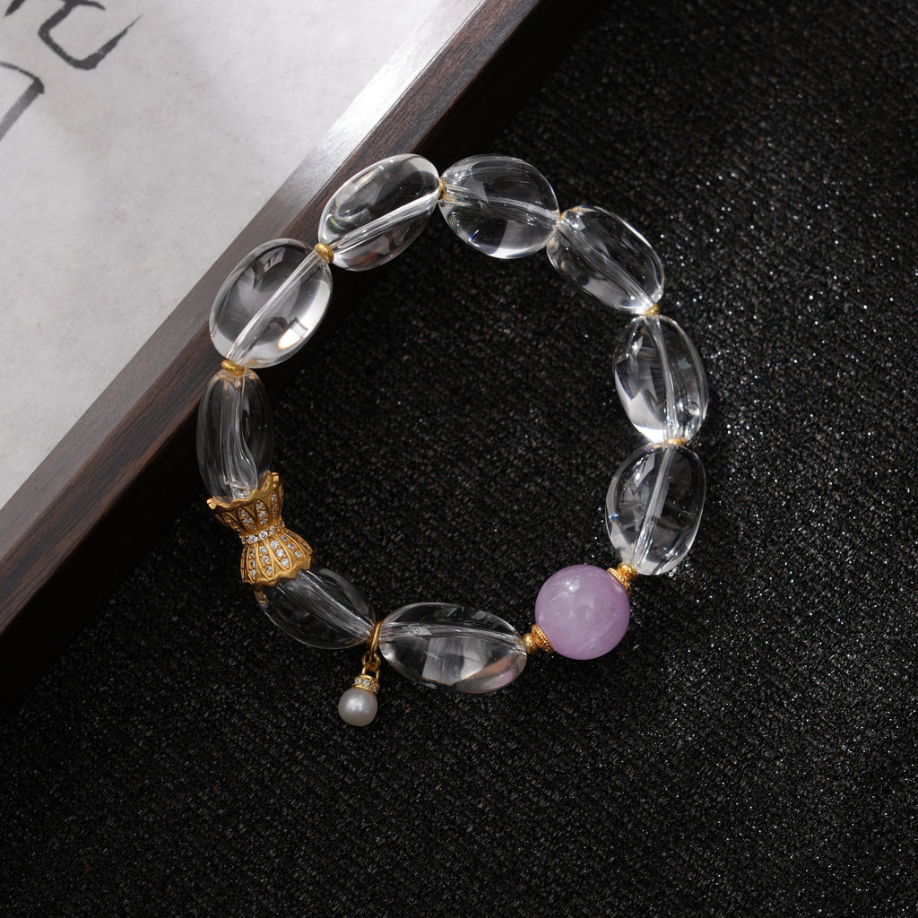 Kunzite and White Crystal Beaded Bracelet
