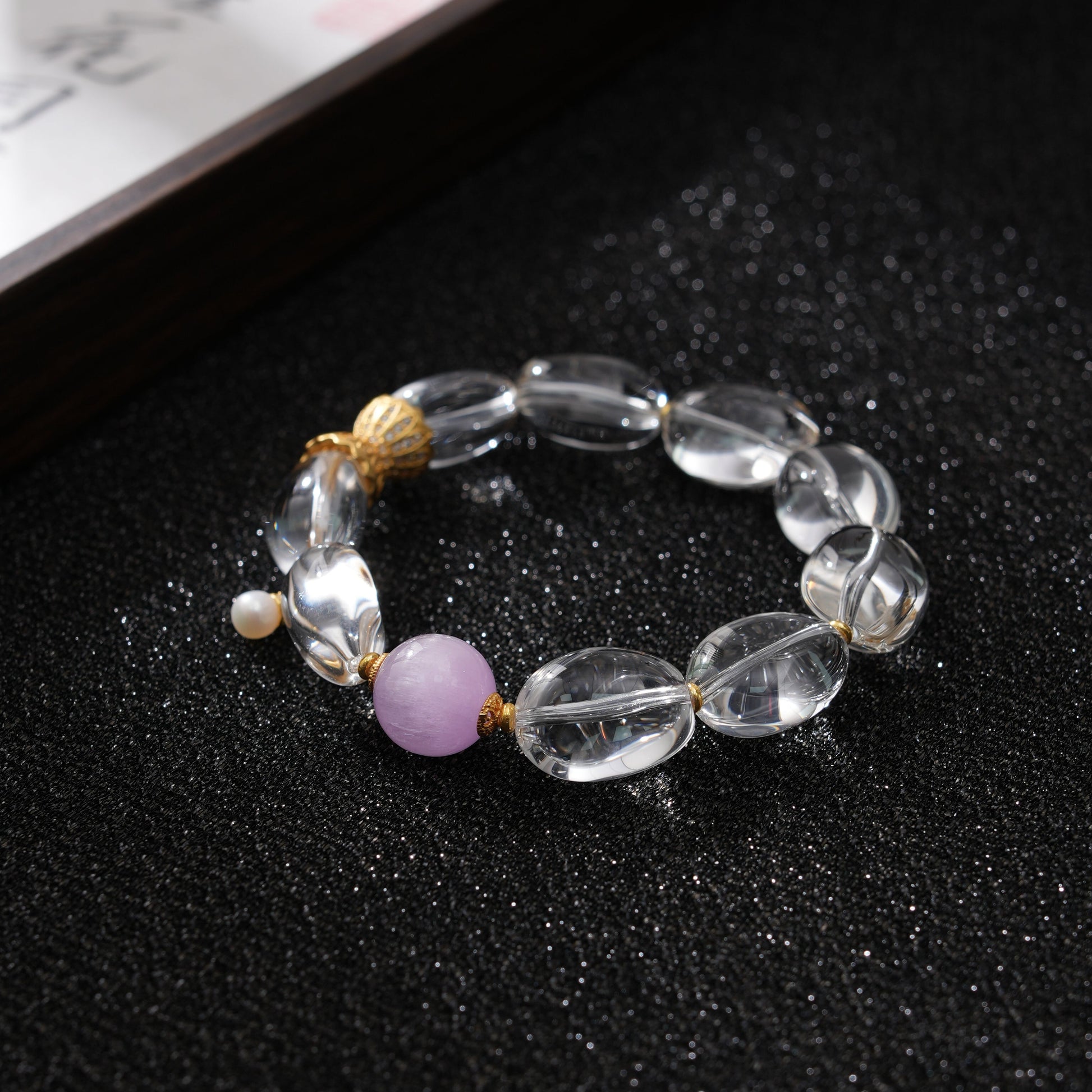 Kunzite and White Crystal Beaded Bracelet